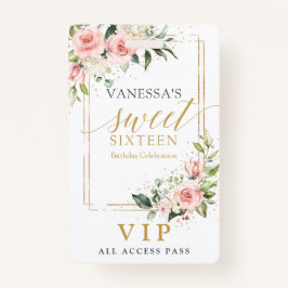 Trendy blush bloemengoud sparkles salie zoet 16e badge