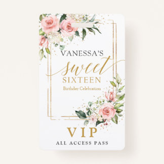 Trendy blush bloemengoud sparkles salie zoet 16e badge