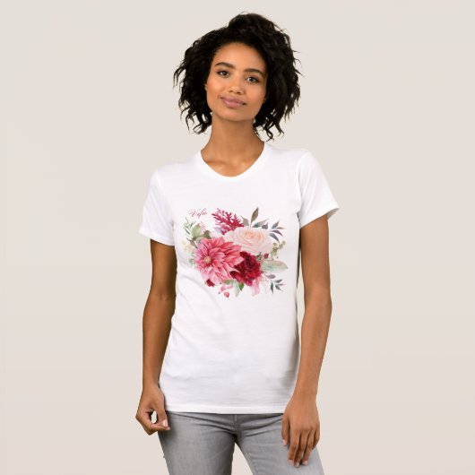 Trendy Blush Botanical Waterverf Flowers T-shirt (Voorkant volledig)