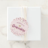 Trendy Blush Burgundy & Gold Confetti Quinceañera Bedankjes Labels (In situ)