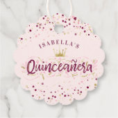 Trendy Blush Burgundy & Gold Confetti Quinceañera Bedankjes Labels (Achterkant)