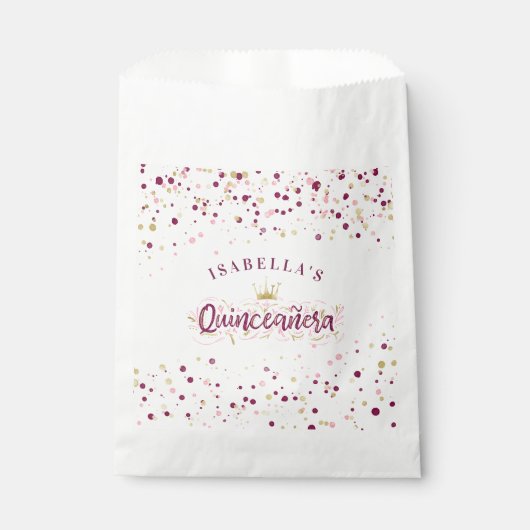 Trendy Blush Burgundy & Gold Confetti Quinceañera Bedankzakje (Voorkant)