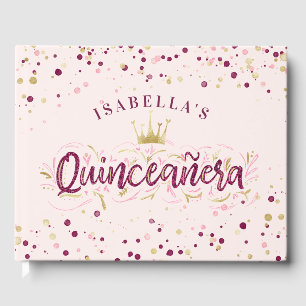 Trendy Blush Burgundy & Gold Confetti Quinceañera Gastenboek