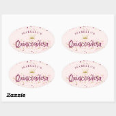 Trendy Blush Burgundy & Gold Confetti Quinceañera Ovale Sticker (Vel)