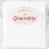 Trendy Blush Burgundy & Gold Confetti Quinceañera Ovale Sticker (Tas)