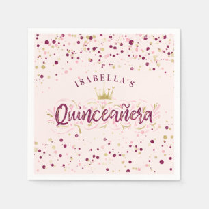 Trendy Blush Burgundy & Gold Confetti Quinceañera Servet