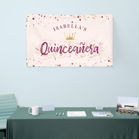 Trendy Blush Burgundy & Gold Confetti Quinceañera Spandoek (Beurs)