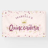 Trendy Blush Burgundy & Gold Confetti Quinceañera Spandoek (Horizontaal)