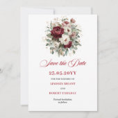 Trendy Blush Burgundy Groenery Save The Date (Voorkant)