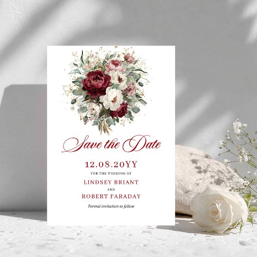 Trendy Blush Burgundy Groenery Save The Date