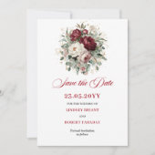Trendy Blush Burgundy Groenery Save The Date (Voorkant)