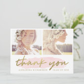 Trendy Blush en Gold Twee Foto Dank U Bedankkaart (Staand voorkant)