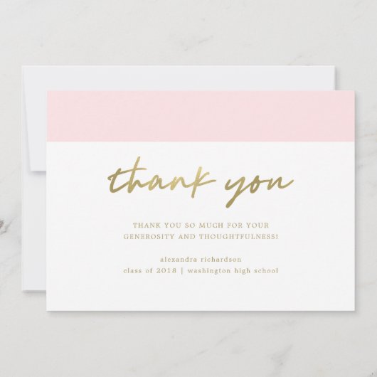 Trendy Blush en Gold Twee Foto Dank U Bedankkaart (Achterkant)