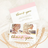 Trendy Blush en Gold Twee Foto Dank U Bedankkaart