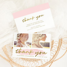 Trendy Blush en Gold Twee Foto Dank U