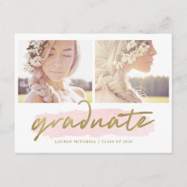 Trendy Blush en Goud Twee Foto Graduation Party Uitnodiging Briefkaart