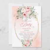 Trendy Blush Floral Greenery Baby Shower Invite Kaart (Voorkant)