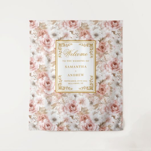 Trendy blush ivoor gouden waterverf bruiloft banne wandkleed (Voorkant)