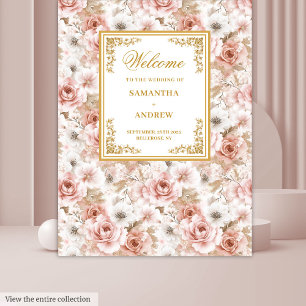 Trendy blush ivoor gouden waterverf bruiloft banne wandkleed