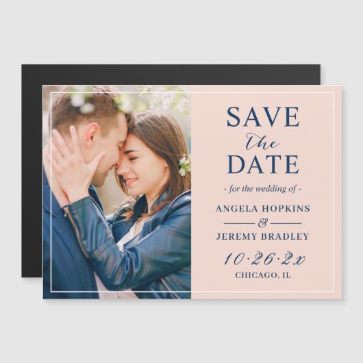 Trendy Blush Navy Photo Save the Date Magnet (Voorkant / Achterkant)