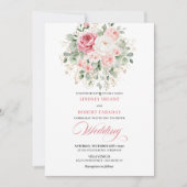 Trendy Blush Peony Botanical Gold Wedding Invite Kaart (Voorkant)