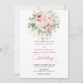 Trendy Blush Peony Gold Floral Wedding Invitation Kaart (Voorkant)