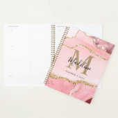 Trendy Blush Pink Agate Geode Gold Script Monogram Planner (Display)