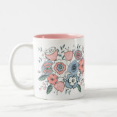 Trendy Blush Pink Blue Boho Flowers Tweekleurige Koffiemok (Links)