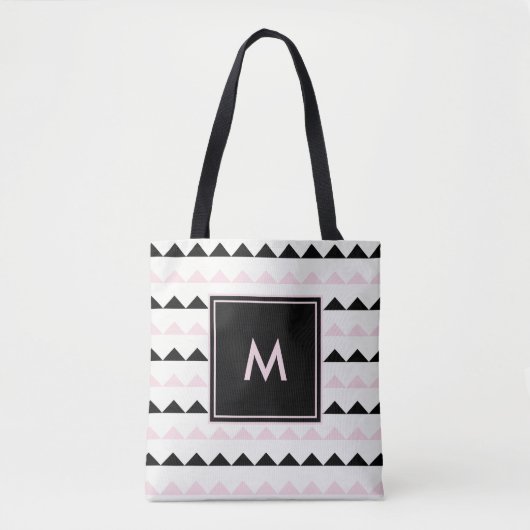 Trendy Blush Pink en Black Geometric Triangles Tote Bag (Voorkant)