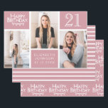 Trendy Blush Pink Foto Collage 21st Birthday Inpakpapier Vel<br><div class="desc">Verpak die cadeaus in stijl met dit gecoördineerde verjaardagspapierpakket. Het eerste vel is voorzien van een trendy fotocollage met ruimte voor drie foto's. U kunt de naam toevoegen van de persoon die zijn verjaardag viert, evenals zijn leeftijd en verjaardagsdatum. Het tweede vel is een coördinerende streep. Het derde vel is...</div>