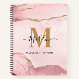 Trendy Blush Pink Gold Agate Marble Monogram Notitieboek