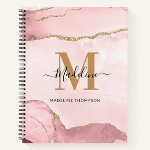 Trendy Blush Pink Gold Agate Marble Monogram Notitieboek