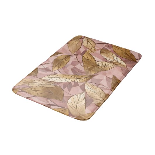 Trendy Blush Pink Gold Boho Leaves Collectie Badmat (Gekanteld)