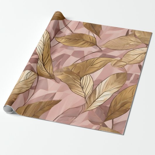 Trendy Blush Pink Gold Boho Leaves Collectie Cadeaupapier (Uitgerold)