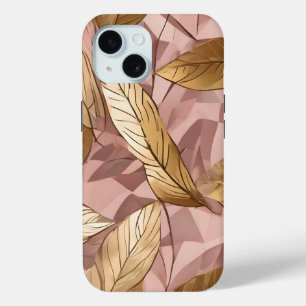 Trendy Blush Pink Gold Boho Leaves Collectie iPhone 15 Case