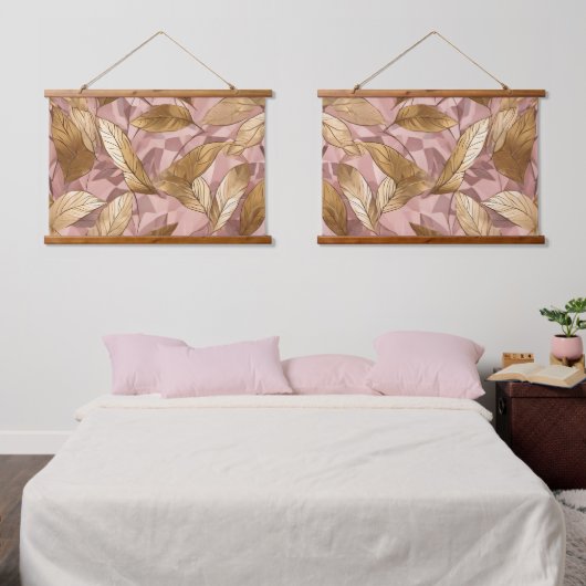 Trendy Blush Pink Gold Boho Leaves Collectie Hangend Wandkleed (Slaapkamer)