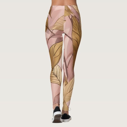 Trendy Blush Pink Gold Boho Leaves Collectie Leggings (Achterkant)