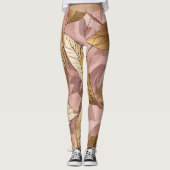 Trendy Blush Pink Gold Boho Leaves Collectie Leggings (Voorkant)