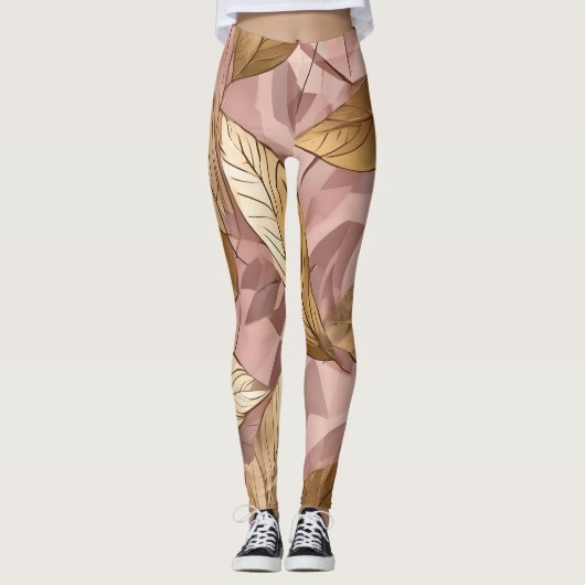 Trendy Blush Pink Gold Boho Leaves Collectie Leggings (Voorkant)