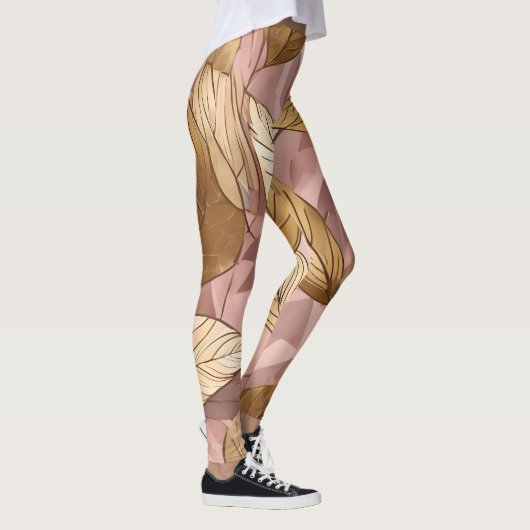 Trendy Blush Pink Gold Boho Leaves Collectie Leggings (Rechts)