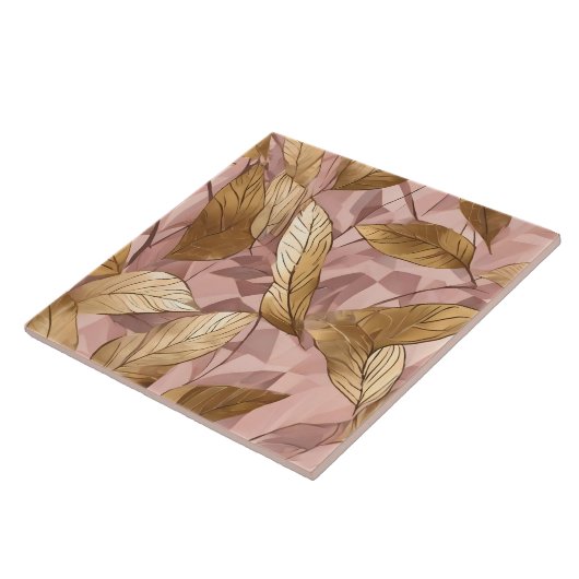 Trendy Blush Pink Gold Boho Leaves Collectie Tegeltje (Zijkant)