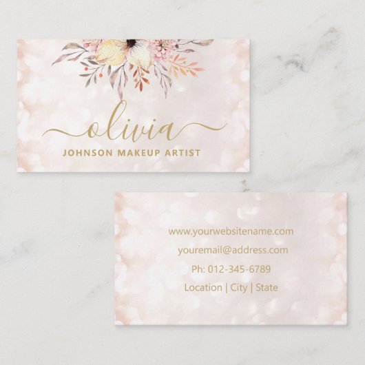 Trendy Blush Pink Gold Glam Makeup Artist Visitekaartje (Voorkant / Achterkant)