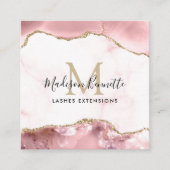Trendy Blush Pink Gold Glitter Agate Monogram Vierkante Visitekaartje (Voorkant)