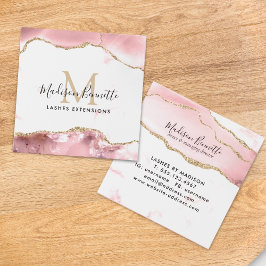 Trendy Blush Pink Gold Glitter Agate Monogram Vierkante Visitekaartje