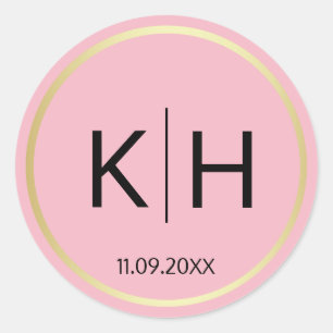 Trendy Blush PINK Gold Wedding Monogram zegels