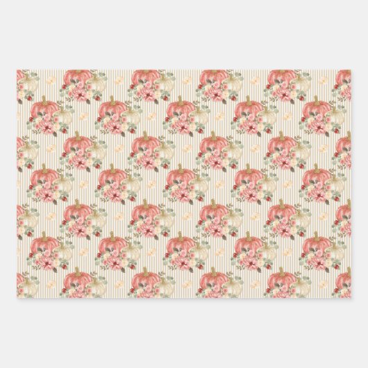Trendy Blush Pink Peach Cream Bloemenpompoen Inpakpapier Vel (Voorkant 3)