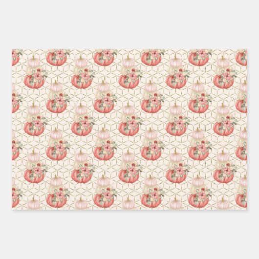 Trendy Blush Pink Peach Cream Bloemenpompoen Inpakpapier Vel (Voorkant 2)