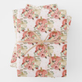 Trendy Blush Pink Peach Cream Bloemenpompoen Inpakpapier Vel (In situ)