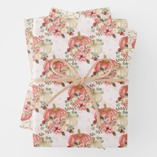 Trendy Blush Pink Peach Cream Bloemenpompoen Inpakpapier Vel (In situ)