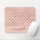 Trendy Blush Pink Rose Gold Hearts Script Naam Muismat (Met muis)